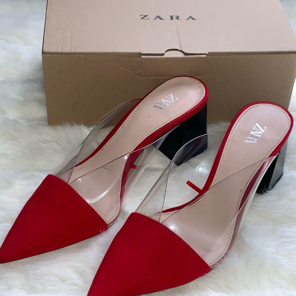 6 1/2 Zara pointed toe Mules for women block heel